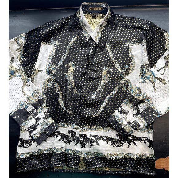 NWT SCORPIO Western Print Silk Blend Button Down Blouse SIze XL - Picture 1 of 7